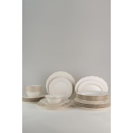 Galda servīze 26 gab., balta/sudraba/kaulu porcelāns
