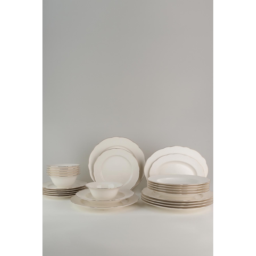 Galda servīze 26 gab., balta/sudraba/kaulu porcelāns