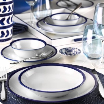 Galda trauku komplekts 24 gab. balta/zila/porcelāns