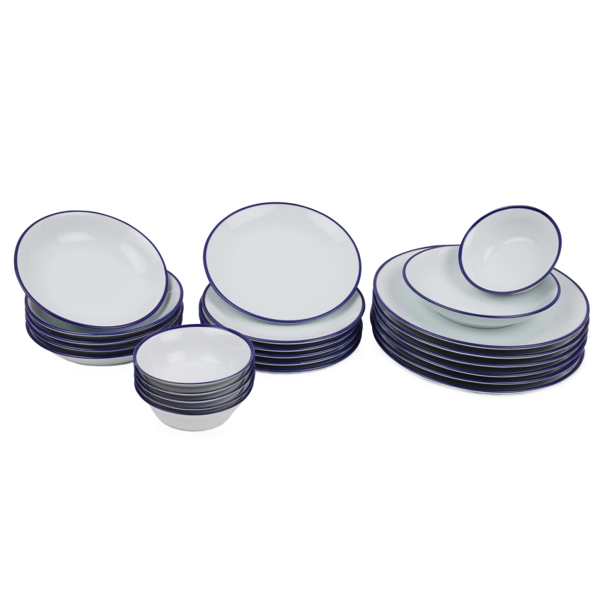 Galda trauku komplekts 24 gab. balta/zila/porcelāns
