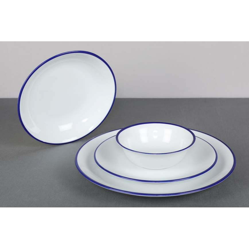 Galda trauku komplekts 24 gab. balta/zila/porcelāns