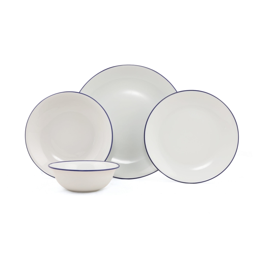 Galda trauku komplekts 24 gab. balta/zila/porcelāns