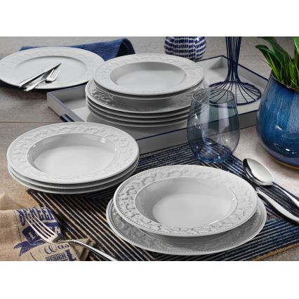 Galda trauku komplekts, 24 gab., balts/porcelāns