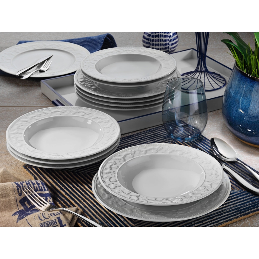 Galda trauku komplekts, 24 gab., balts/porcelāns