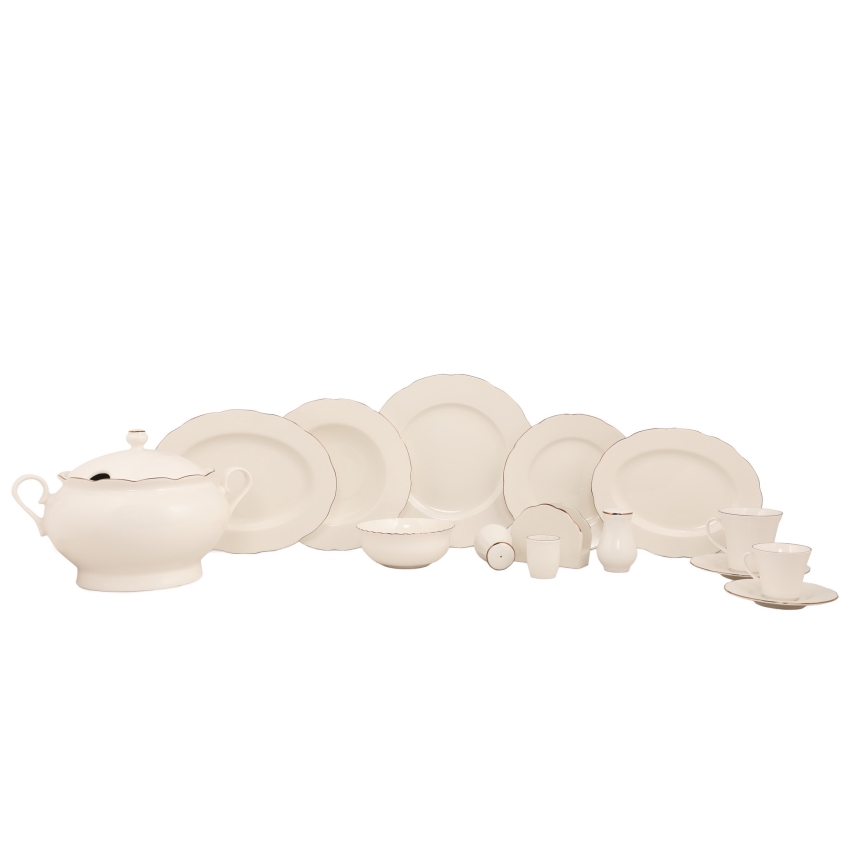 Galda trauku komplekts, 83 daļas — balts/vara/porcelāns