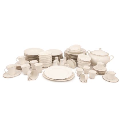 Galda trauku komplekts, 83 daļas — balts/vara/porcelāns