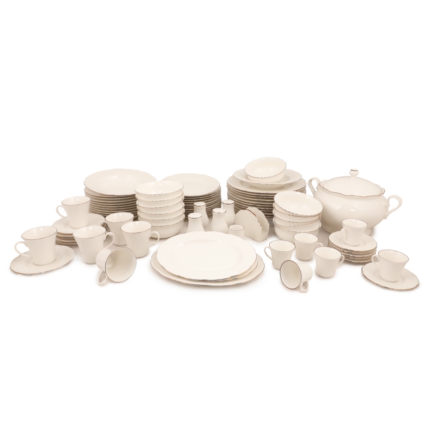 Galda trauku komplekts, 83 daļas — balts/vara/porcelāns