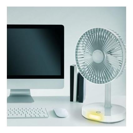 Galda uzlādējamais ventilators ar LED lampu, 3000 mAh (3,7 V), USB-C