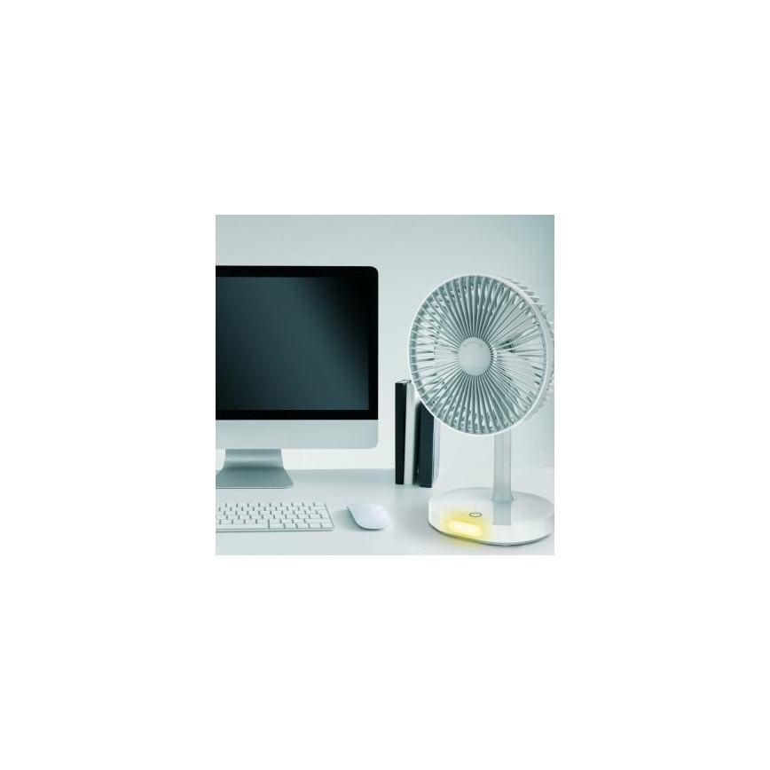 Galda uzlādējamais ventilators ar LED lampu, 3000 mAh (3,7 V), USB-C