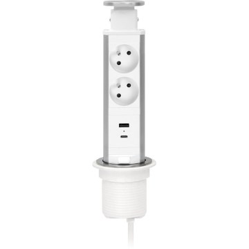 Galdam uzstādāma kontaktligzdu kolonna 2x230V + USB-A + USB-C