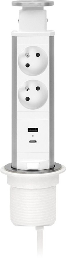Galdam uzstādāma kontaktligzdu kolonna 2x230V + USB-A + USB-C