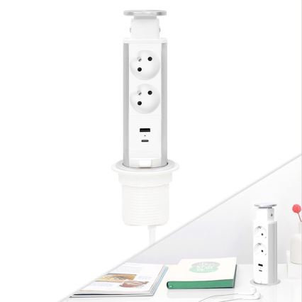 Galdam uzstādāma kontaktligzdu kolonna 2x230V + USB-A + USB-C
