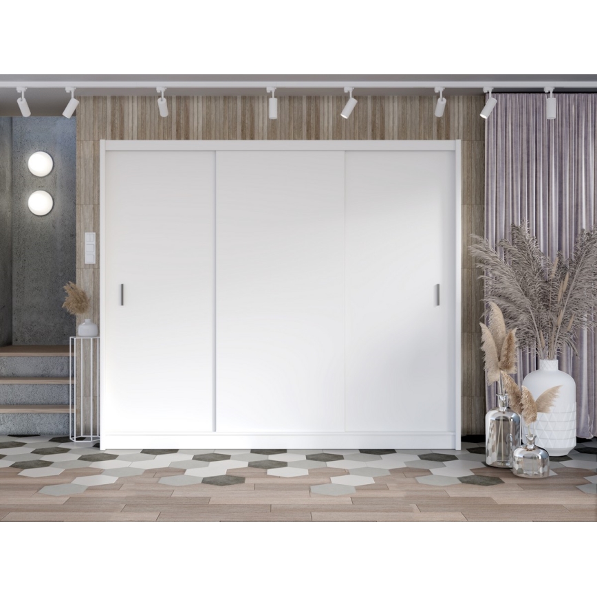 Garderobes skapis ar bīdāmām durvīm SAPHIRA 250x215 cm balta