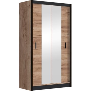 Garderobes skapis ar spoguli MIRO 120x215 cm ozols craft/melna