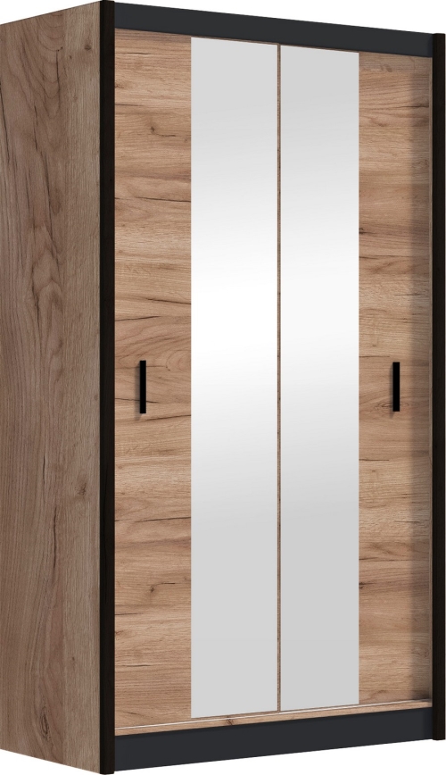 Garderobes skapis ar spoguli MIRO 120x215 cm ozols craft/melna