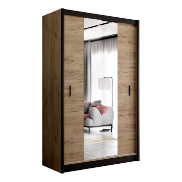 Garderobes skapis ar spoguli MIRO 150x215 cm ozols craft/melna