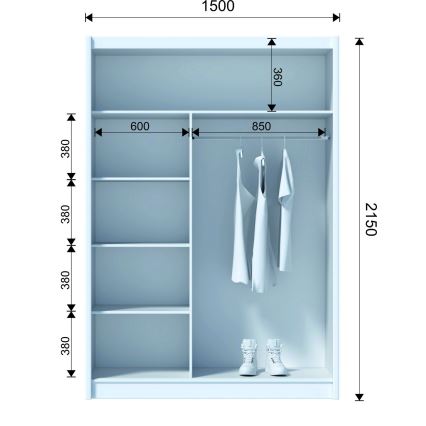 Garderobes skapis ar spoguli MIRO 150x215 cm ozols craft/melna
