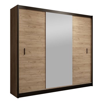 Garderobes skapis ar spoguli MIRO 203x215 cm ozols craft/melna