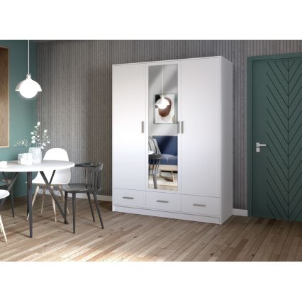 Garderobes skapis ar spoguli SANNA 150x215 cm balta