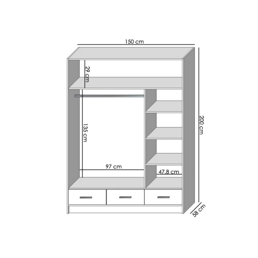 Garderobes skapis ar spoguli SANNA 150x215 cm ozols sonoma