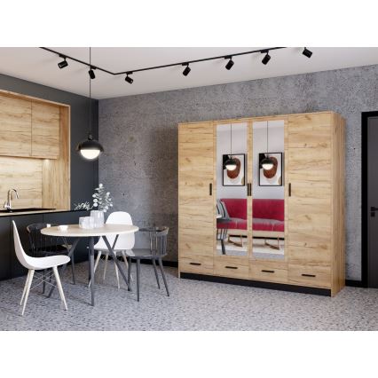 Garderobes skapis ar spoguli SANNA 200x215 cm ozols craft