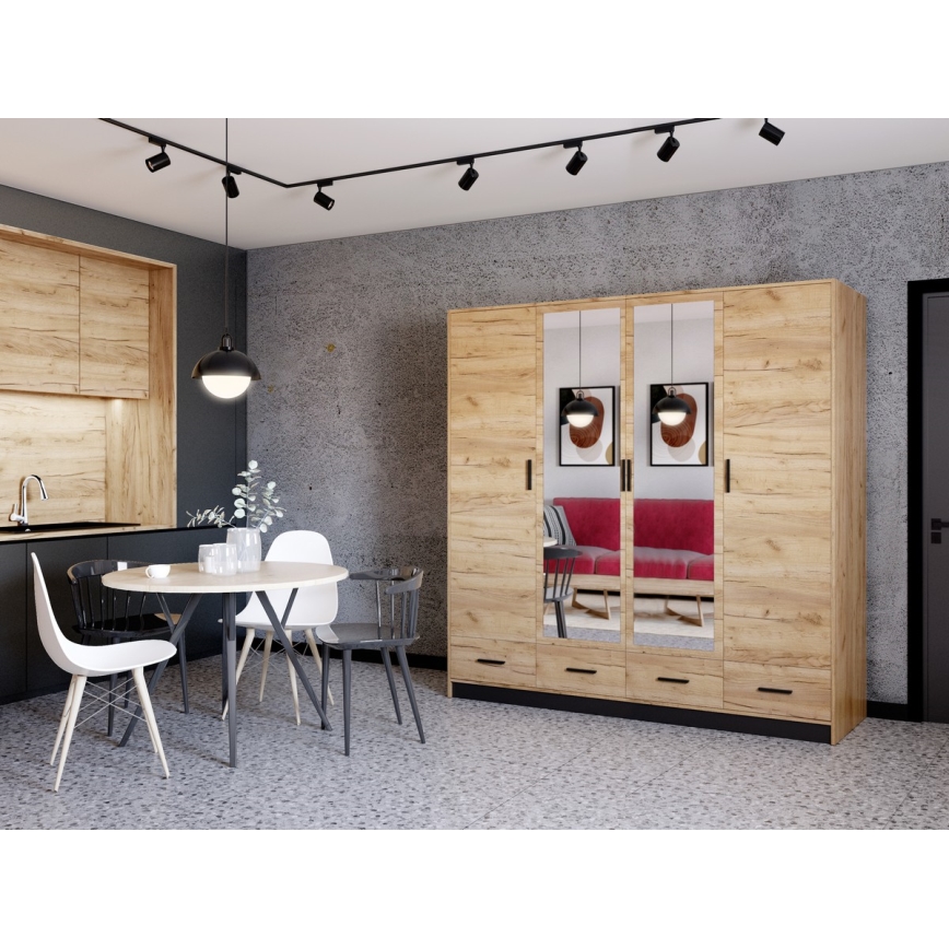 Garderobes skapis ar spoguli SANNA 200x215 cm ozols craft