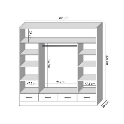 Garderobes skapis ar spoguli SANNA 200x215 cm ozols craft