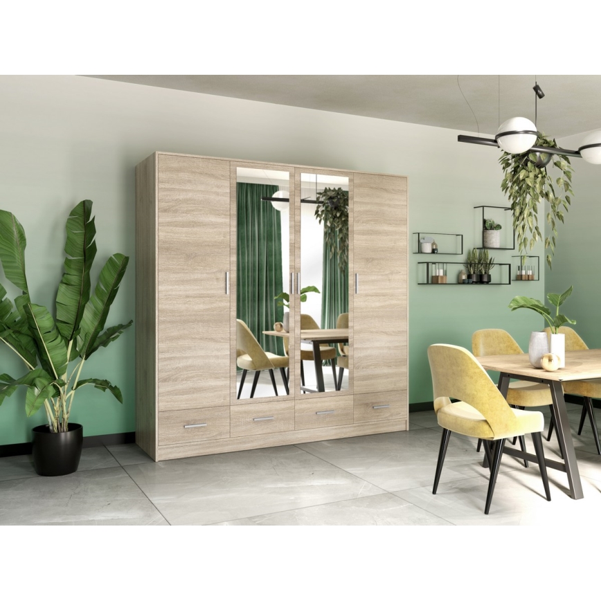 Garderobes skapis ar spoguli SANNA 200x215 cm ozols sonoma