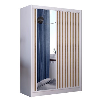 Garderobes skapis ar spoguli SANTINO 150x215 cm balta/ozols craft