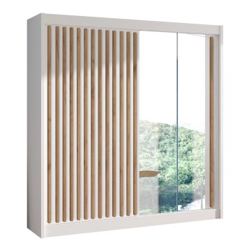 Garderobes skapis ar spoguli SANTINO 203x215 cm balta/ozols craft