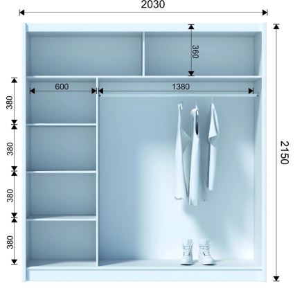 Garderobes skapis ar spoguli SANTINO 203x215x61 cm melns/craft ozols