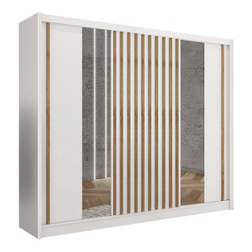 Garderobes skapis ar spoguli SANTINO 250x215 cm balta/ozols craft