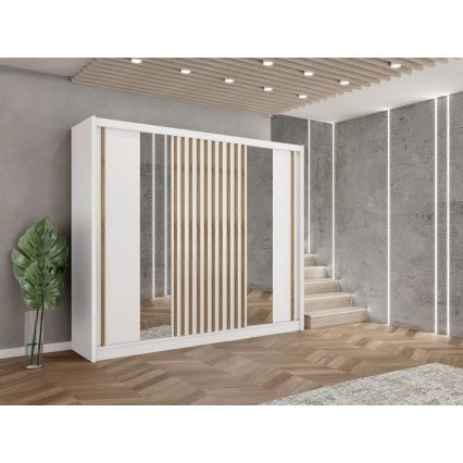 Garderobes skapis ar spoguli SANTINO 250x215 cm balta/ozols craft