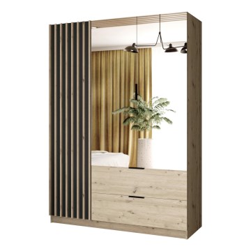 Garderobes skapis ar spoguli VISTA 150x215 cm ozols artisan/grafīta