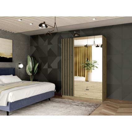 Garderobes skapis ar spoguli VISTA 150x215 cm ozols artisan/grafīta