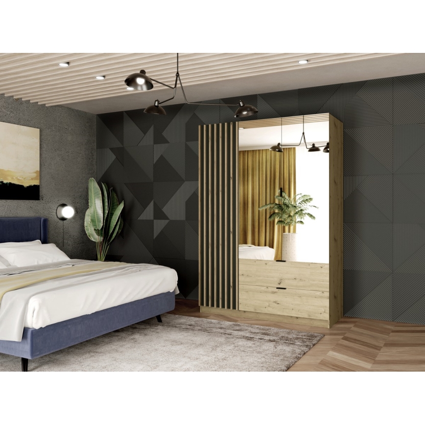 Garderobes skapis ar spoguli VISTA 150x215 cm ozols artisan/grafīta