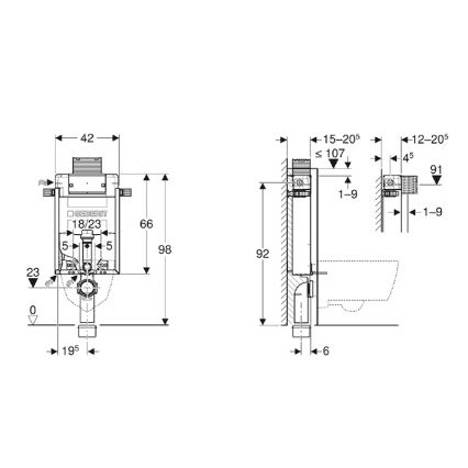Geberit 110.010.00.1 - Iebūvējams modulis karājamajām tualetēm Kombifix 98 cm