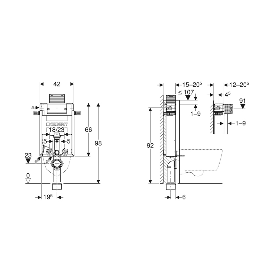 Geberit 110.010.00.1 - Iebūvējams modulis karājamajām tualetēm Kombifix 98 cm