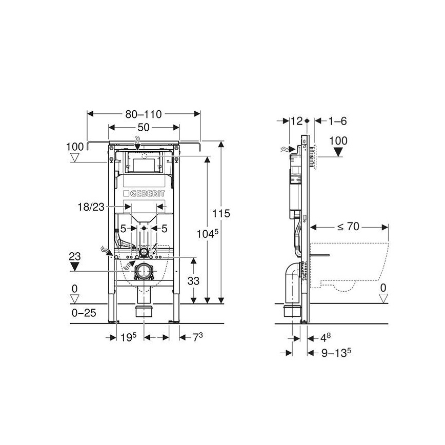 Geberit 111.355.00.6 - Duofix 115 cm iebūvējamais modulis piekaramam WC