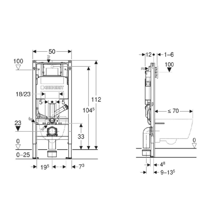 Geberit 111.364.00.6 - Iebūvējamais Duofix rāmis sienas piestiprināmam WC, 112 cm