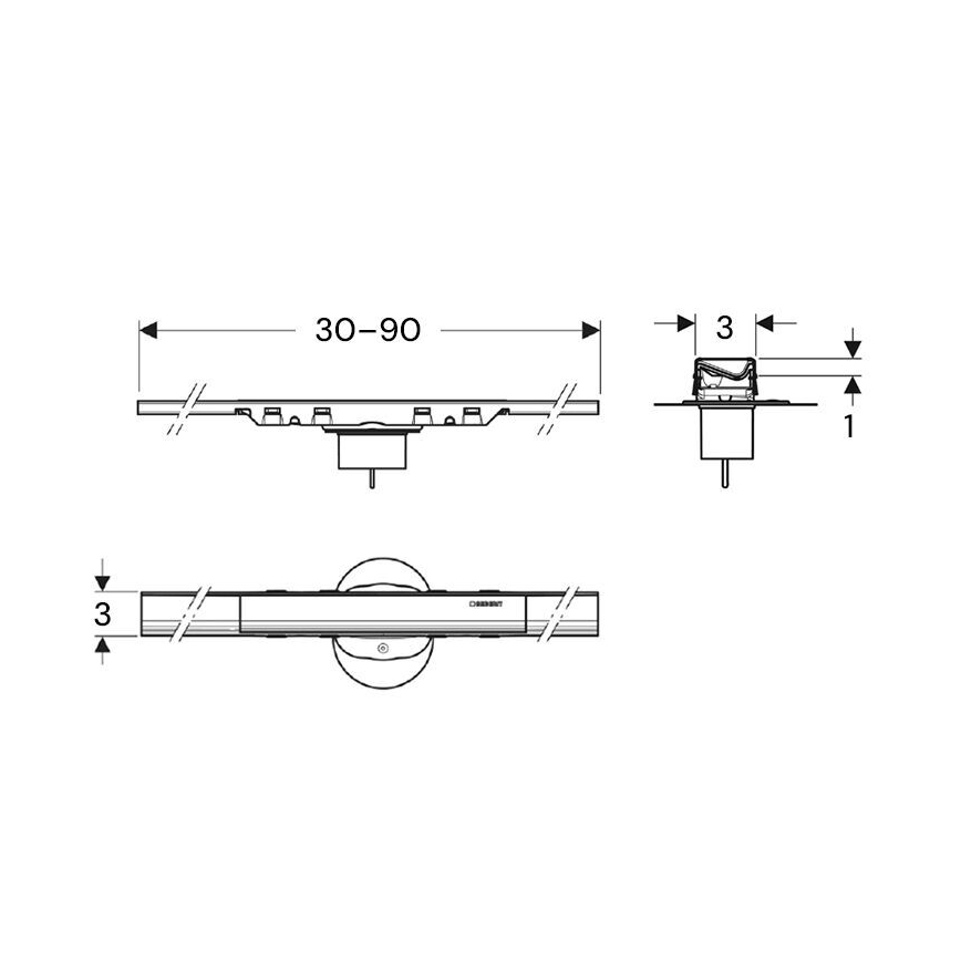 Geberit 154.446.QC.2 - Notekas kanāls CleanLine 90x3 cm antracīts