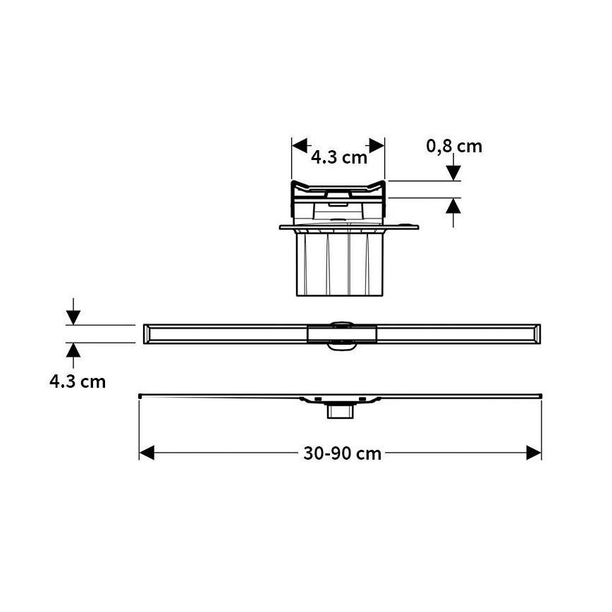 Geberit 154.453.KS.1 - Notekas kanāls CleanLine 90x4,3 cm, no nerūsējošā tērauda
