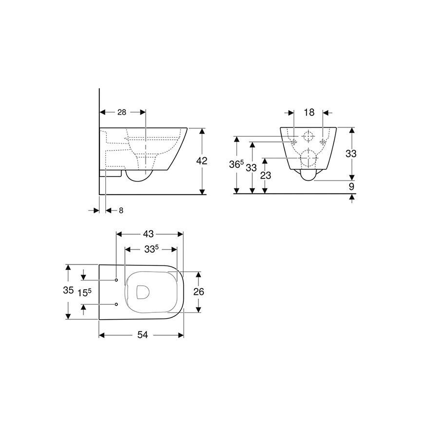 Geberit 500.208.01.1 - Karājamais tualetes pods Rimfree Smyle Square keramika/balta