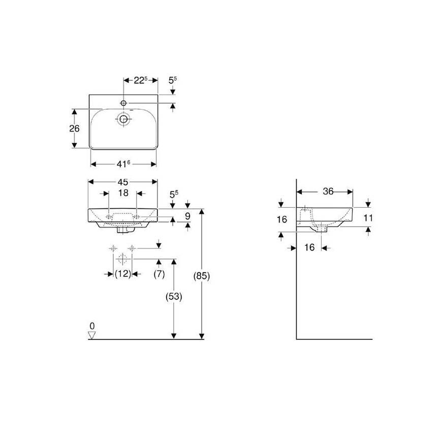 Geberit 500.222.01.1 - Sienas piestiprināma izlietne Smyle Square 45x36 cm keramika/balta
