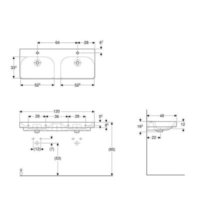 Geberit 500.223.01.1 - Piekaramā dubultā izlietne Smyle Square 120x48 cm keramika/balta