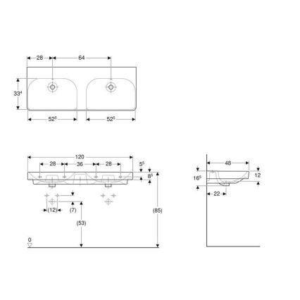 Geberit 500.224.01.1 - Piekaramā dubultā izlietne Smyle Square 120x48 cm keramika/balta