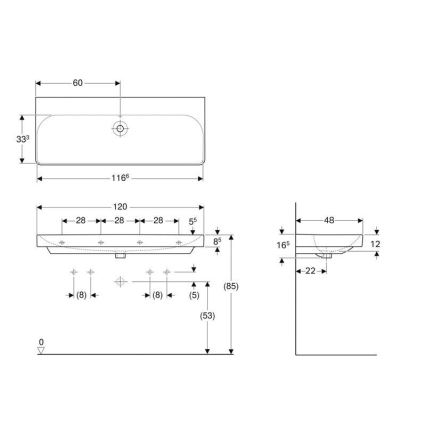 Geberit 500.225.01.1 - Piekaramā dubultā izlietne Smyle Square 120x48 cm keramika/balta