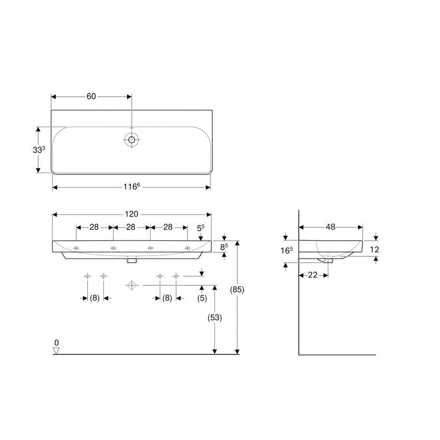 Geberit 500.225.01.1 - Piekaramā dubultā izlietne Smyle Square 120x48 cm keramika/balta