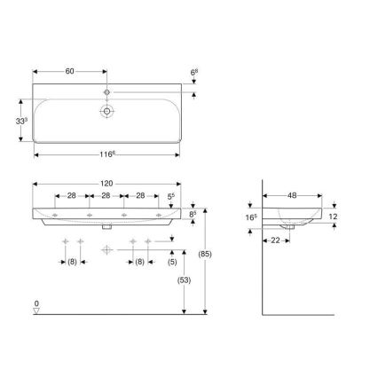 Geberit 500.226.01.1 - Pie sienas piestiprināma izlietne Smyle Square 120x48 cm keramika/balta
