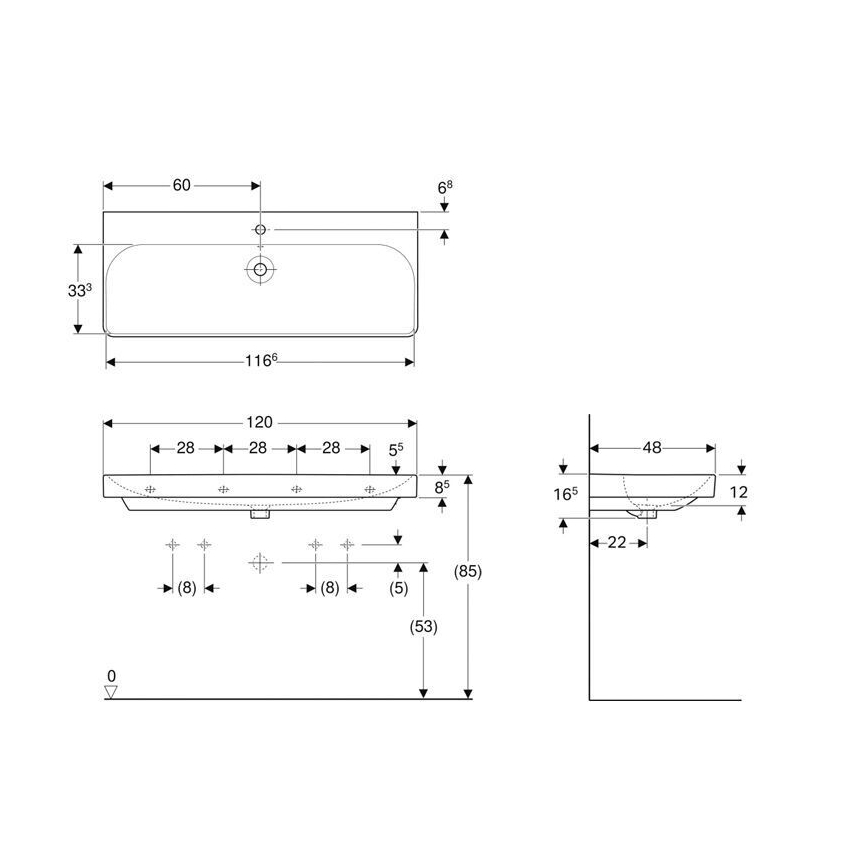 Geberit 500.226.01.1 - Pie sienas piestiprināma izlietne Smyle Square 120x48 cm keramika/balta